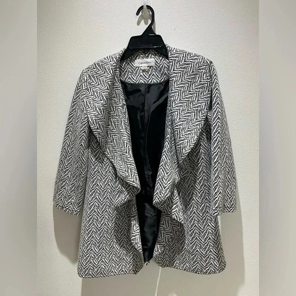 Calvin Klein Women's Open Front Ruffle Blazer Coat Lined Party Holiday Size 6 - Picture 2 of 9